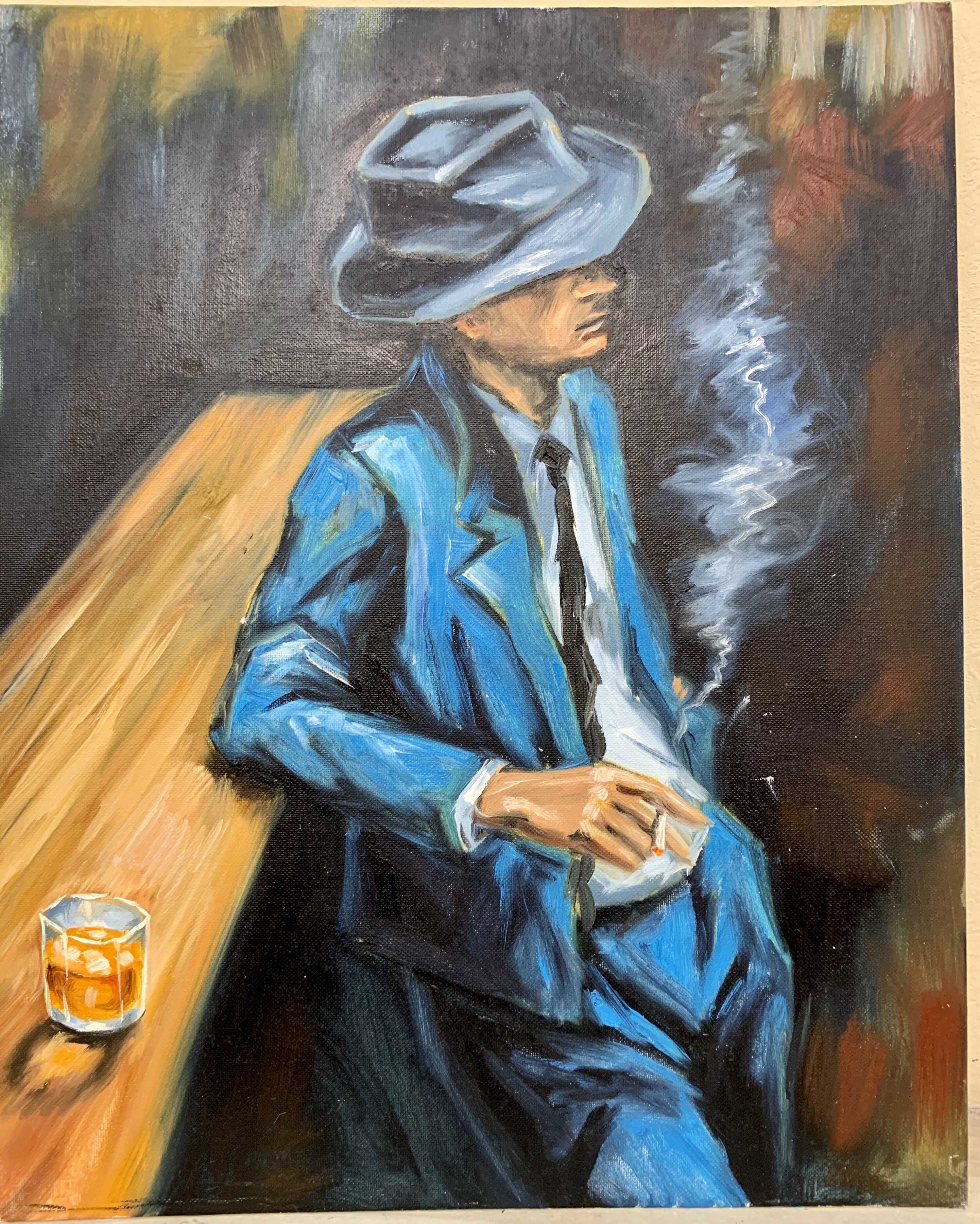 Картина «Мужчина с сигаретой» холст на картоне. Размер 30х40 — Школа  рисования Краски жизни